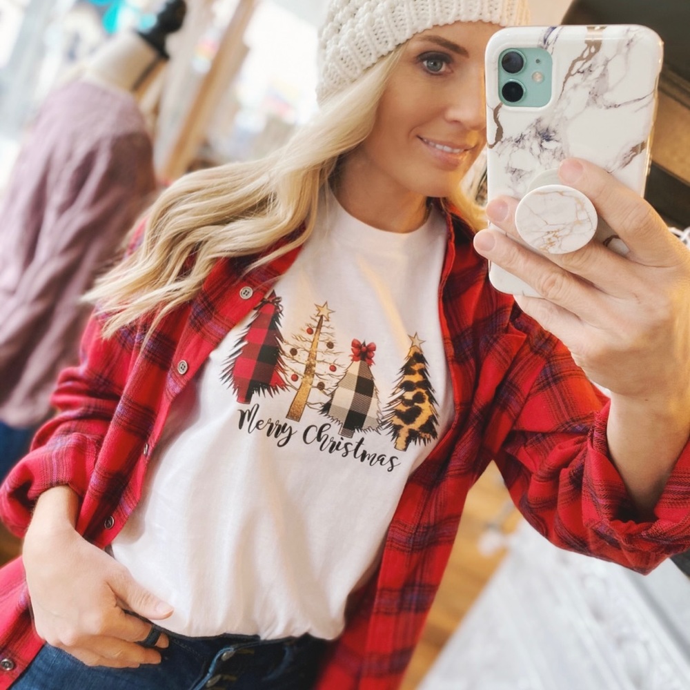 4 CHRISTMAS TREES GRAPHIC TEE-WHITE - Picture 1 of 5